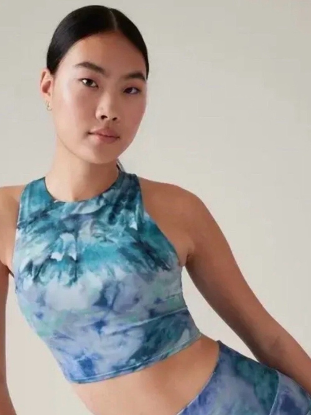 Athleta Printed Conscious Crop A-C small workout Top Green